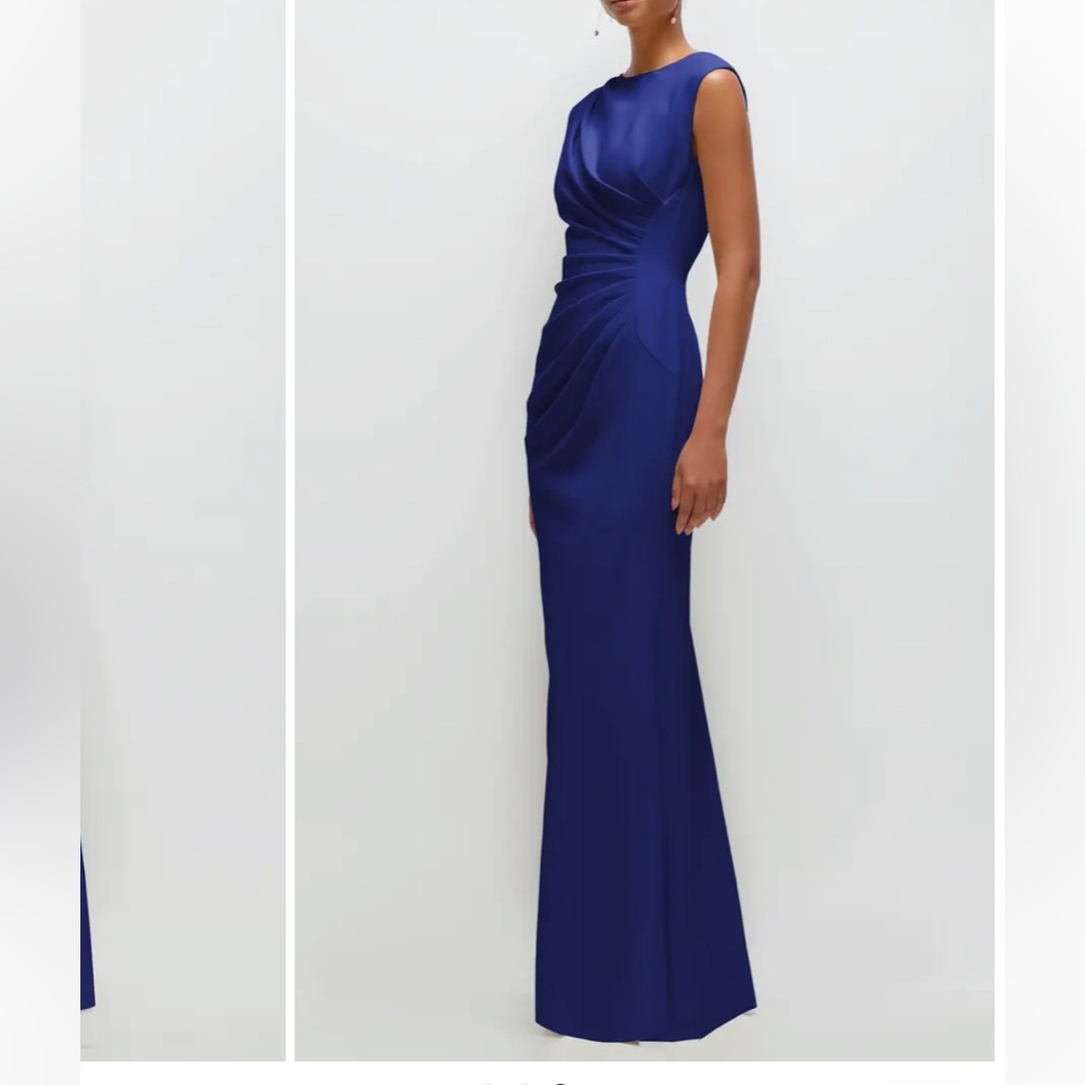 NEW After Six Cobalt Rouched cap sleeve Blue Maxi Dress Lined